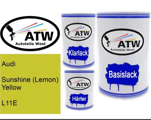 Audi, Sunshine (Lemon) Yellow, L11E: 500ml Lackdose + 500ml Klarlack + 250ml Härter - Set, von ATW Autoteile West.